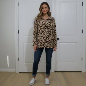 Marc Cain Short Scuba Jersey Leopard Print Jacket Collared Size 6/14 NWT